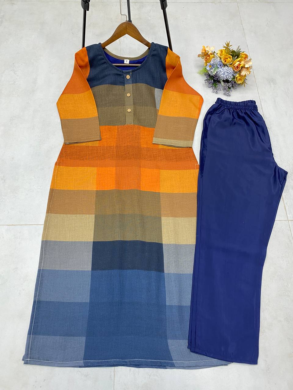 TRENDING SUMMER SPECIAL LINEN KURTI WITH COMFY PANTS