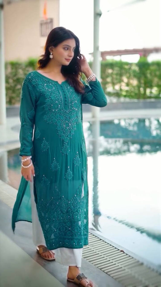 DESIGNER SUMMER WEAR - EMBROIDERED TOP WITH PLAZO