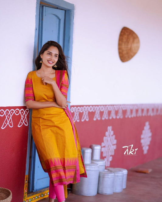 NEW ARRIVAL – YELLOW VATIKA KANCHI COTTON SUIT SET
