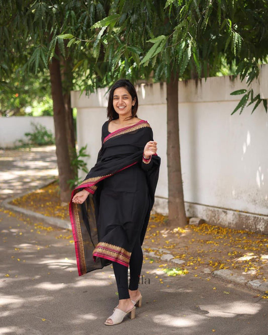 NEW ARRIVAL – BLACK BUNNY CHANDERI SILK SUIT SET