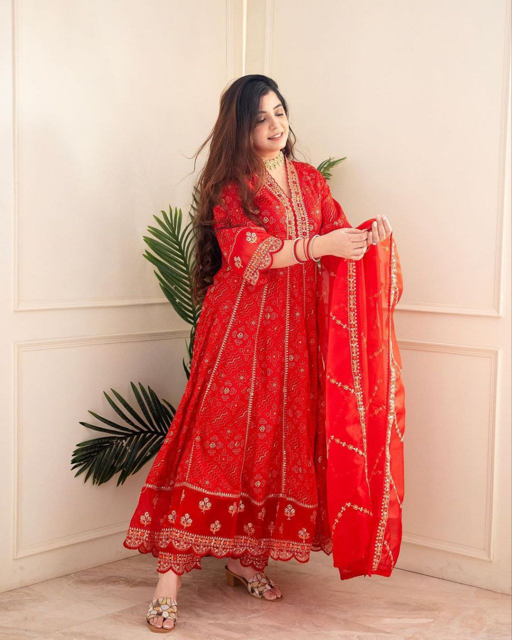 MEERA RED & MAROON VOLUPTUOUS ANARKALI SUIT SET