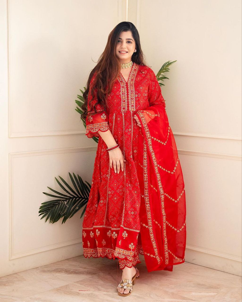 MEERA RED & MAROON VOLUPTUOUS ANARKALI SUIT SET