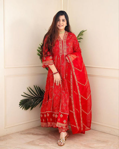 MEERA RED & MAROON VOLUPTUOUS ANARKALI SUIT SET