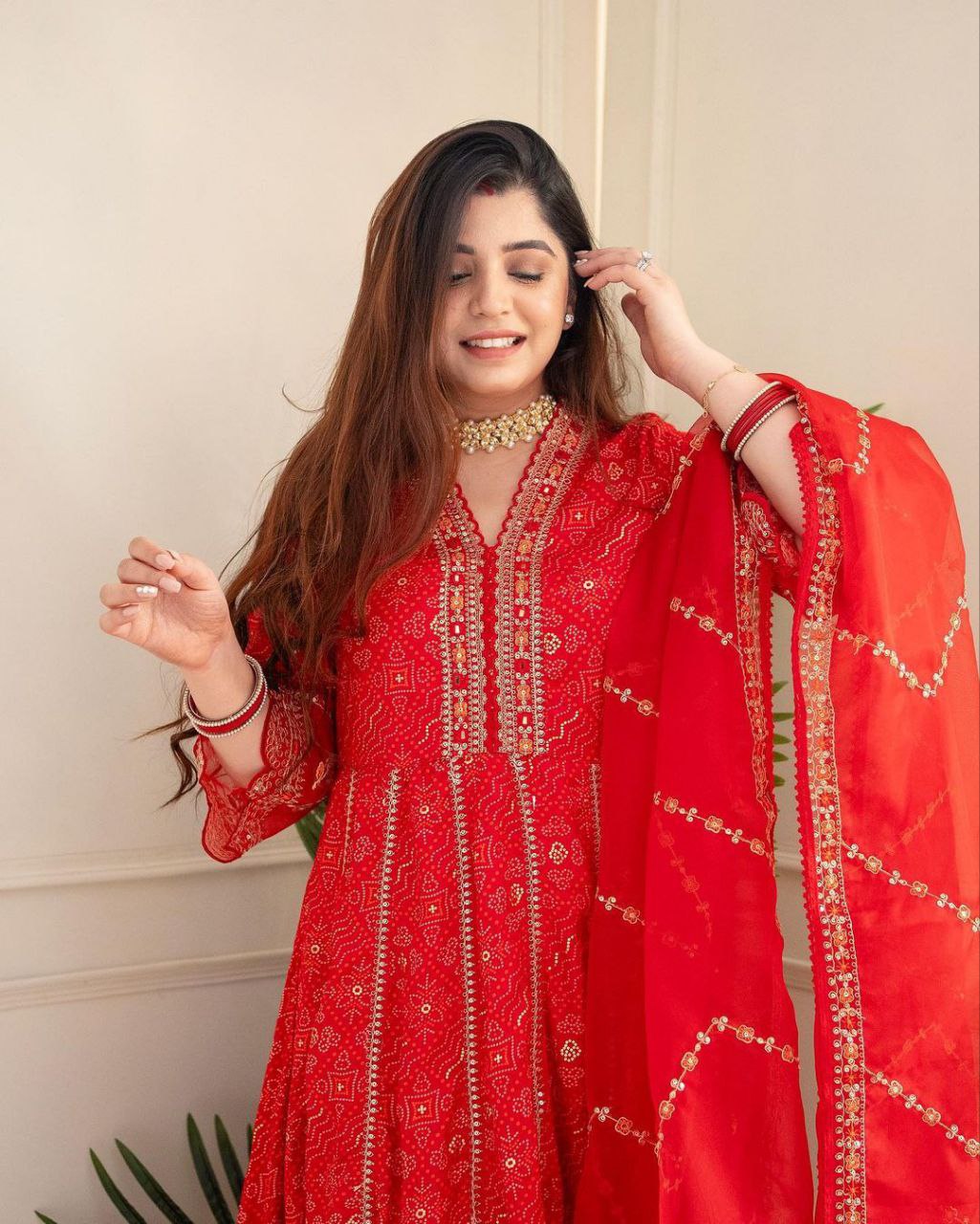 MEERA RED & MAROON VOLUPTUOUS ANARKALI SUIT SET