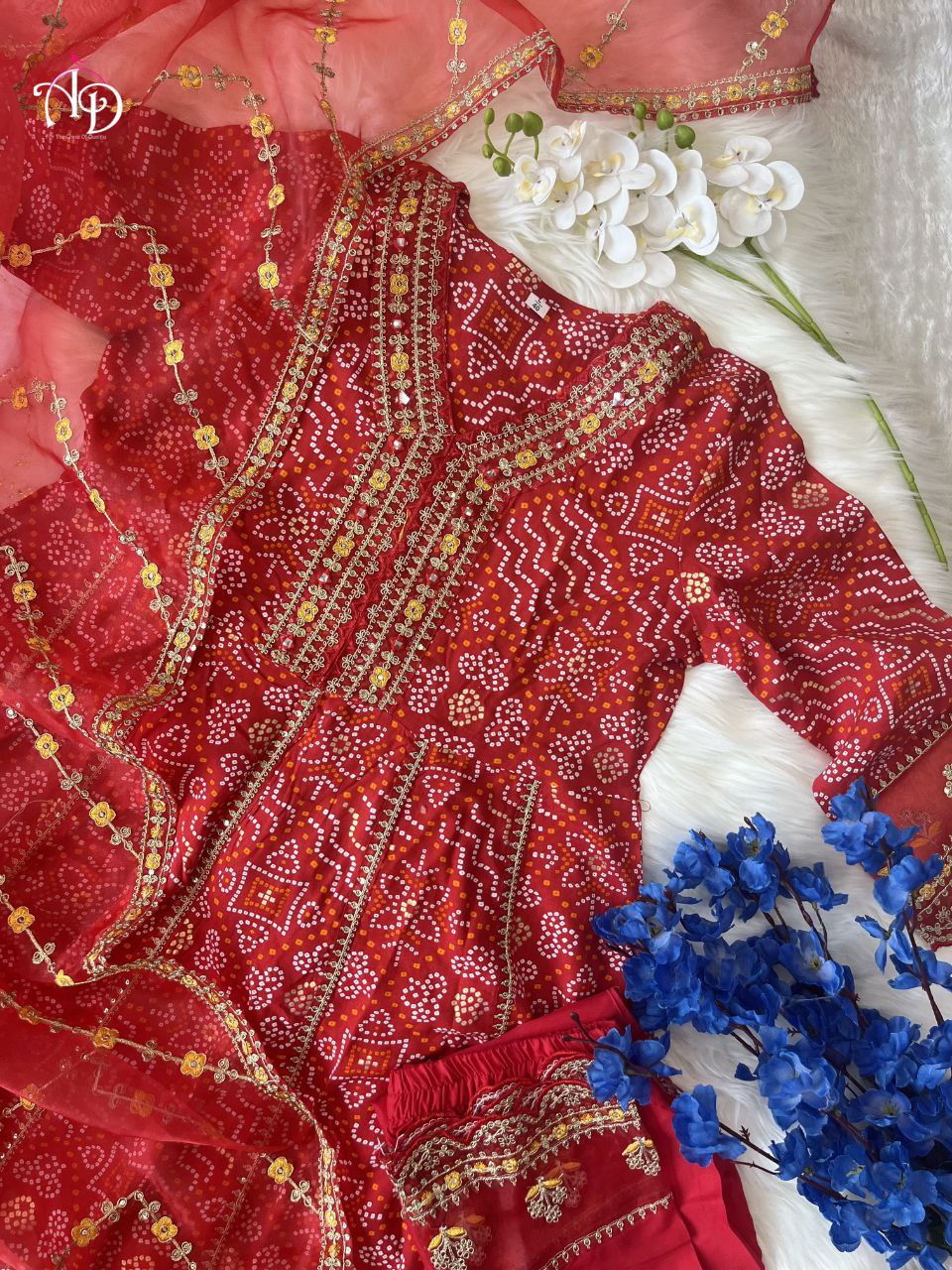 MEERA RED & MAROON VOLUPTUOUS ANARKALI SUIT SET