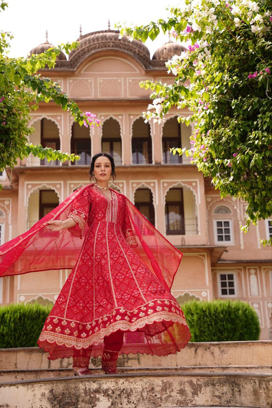 MEERA RED & MAROON VOLUPTUOUS ANARKALI SUIT SET