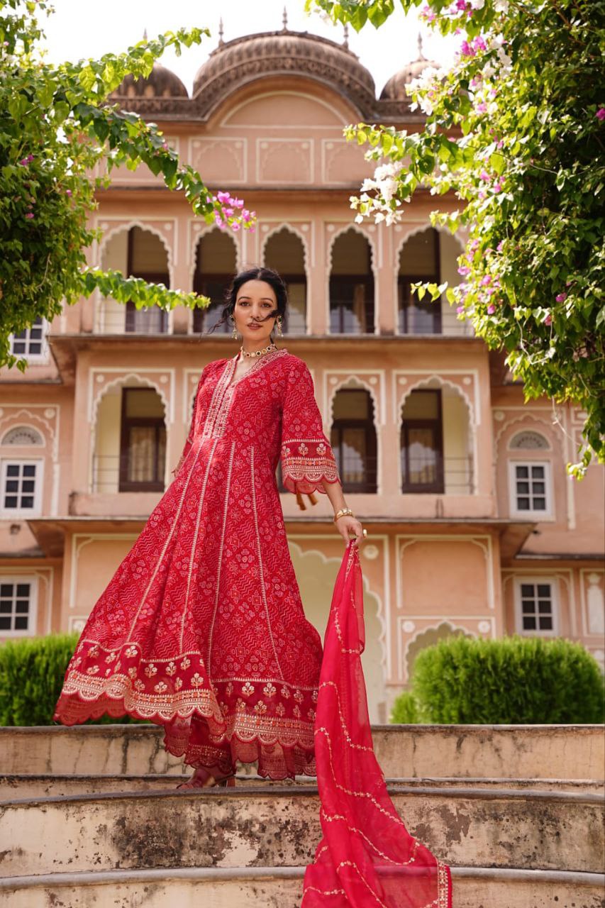 MEERA RED & MAROON VOLUPTUOUS ANARKALI SUIT SET