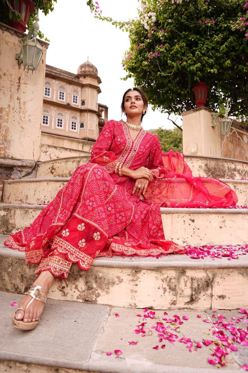MEERA RED & MAROON VOLUPTUOUS ANARKALI SUIT SET