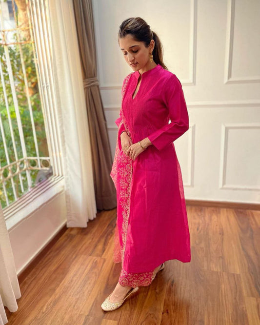 NEW LAUNCH – PURE COTTON KURTA PANT SET WITH ORGANZA DUPATTA