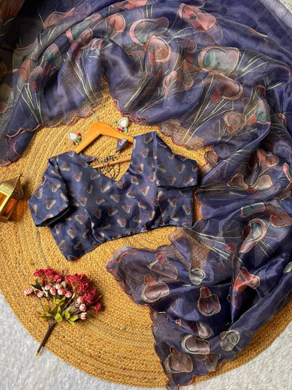 LUXURIOUS DIGITAL HANDWORK ORGANZA SAREE – EXCLUSIVE LAUNCH