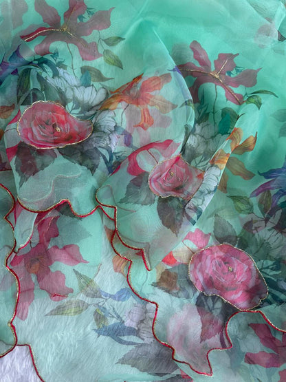EXCLUSIVE LAUNCH – DESIGNER DIGITAL HANDWORK ORGANZA SAREE