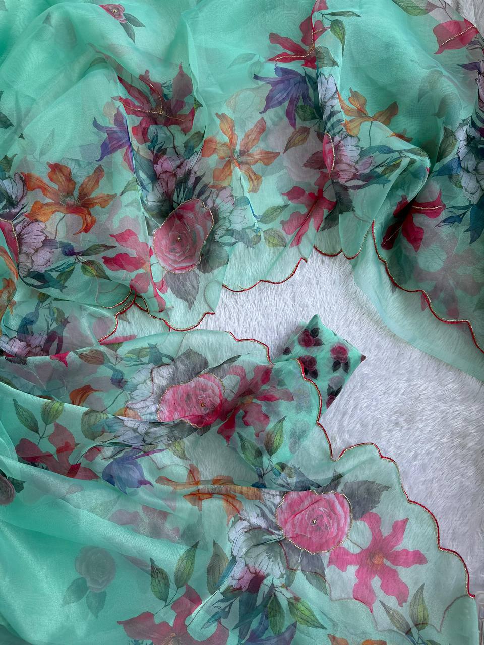 EXCLUSIVE LAUNCH – DESIGNER DIGITAL HANDWORK ORGANZA SAREE