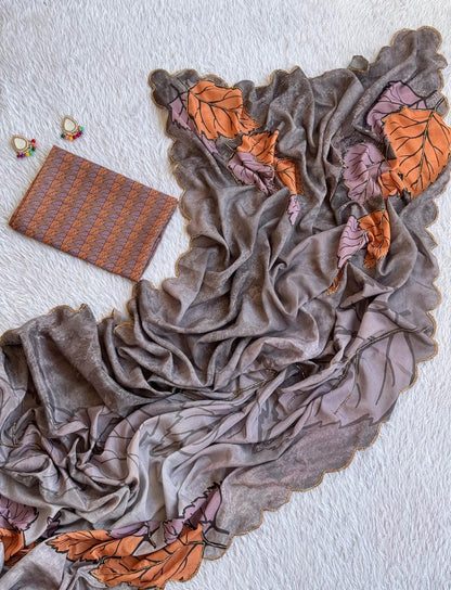 EXQUISITE CHINON SILK DIGITAL PRINT SAREE