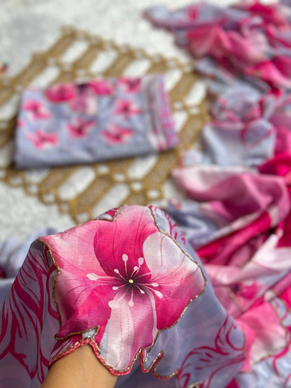 ELEGANT CHINON SILK DIGITAL PRINT SAREE