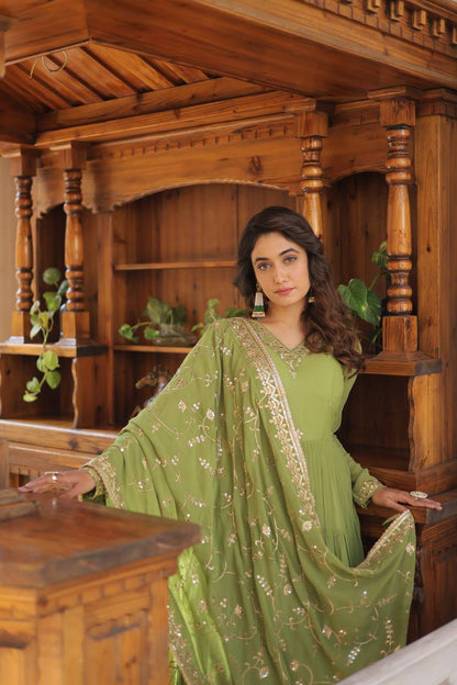 EXQUISITE FAUX GEORGETTE DESIGNER GOWN WITH SEQUINS EMBROIDERY – ELEGANCE REDEFINED