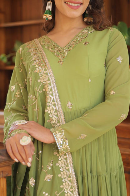 EXQUISITE FAUX GEORGETTE DESIGNER GOWN WITH SEQUINS EMBROIDERY – ELEGANCE REDEFINED