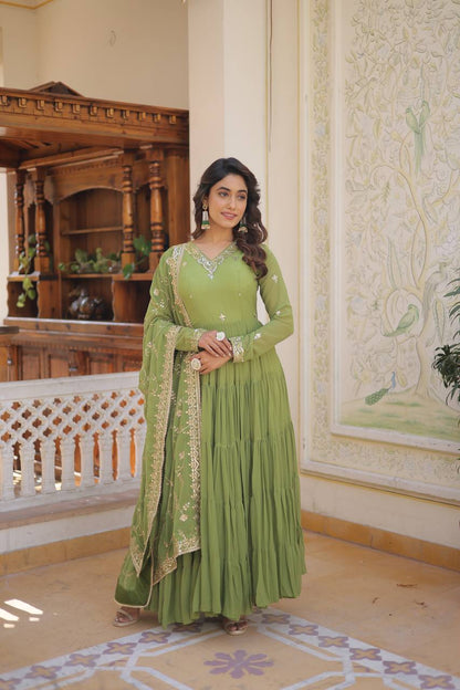 EXQUISITE FAUX GEORGETTE DESIGNER GOWN WITH SEQUINS EMBROIDERY – ELEGANCE REDEFINED