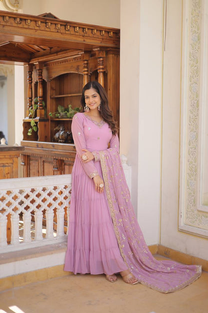 EXQUISITE FAUX GEORGETTE DESIGNER GOWN WITH SEQUINS EMBROIDERY – ELEGANCE REDEFINED