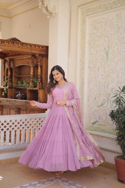 EXQUISITE FAUX GEORGETTE DESIGNER GOWN WITH SEQUINS EMBROIDERY – ELEGANCE REDEFINED
