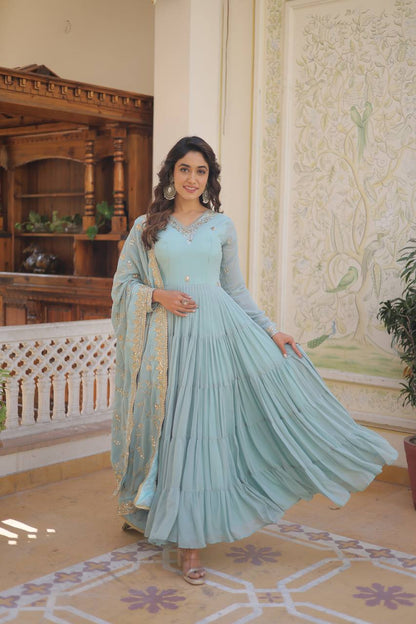 EXQUISITE FAUX GEORGETTE DESIGNER GOWN WITH SEQUINS EMBROIDERY – ELEGANCE REDEFINED