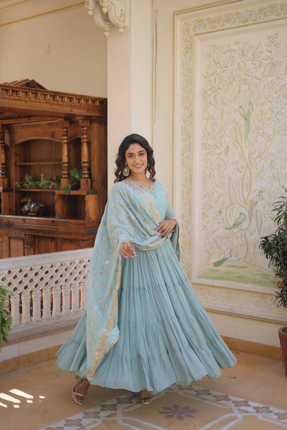 EXQUISITE FAUX GEORGETTE DESIGNER GOWN WITH SEQUINS EMBROIDERY – ELEGANCE REDEFINED