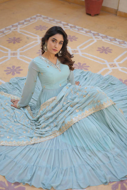 EXQUISITE FAUX GEORGETTE DESIGNER GOWN WITH SEQUINS EMBROIDERY – ELEGANCE REDEFINED