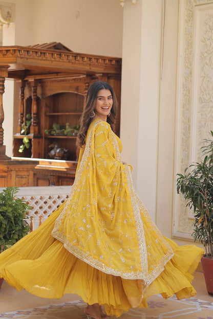 EXQUISITE FAUX GEORGETTE DESIGNER GOWN WITH SEQUINS EMBROIDERY – ELEGANCE REDEFINED