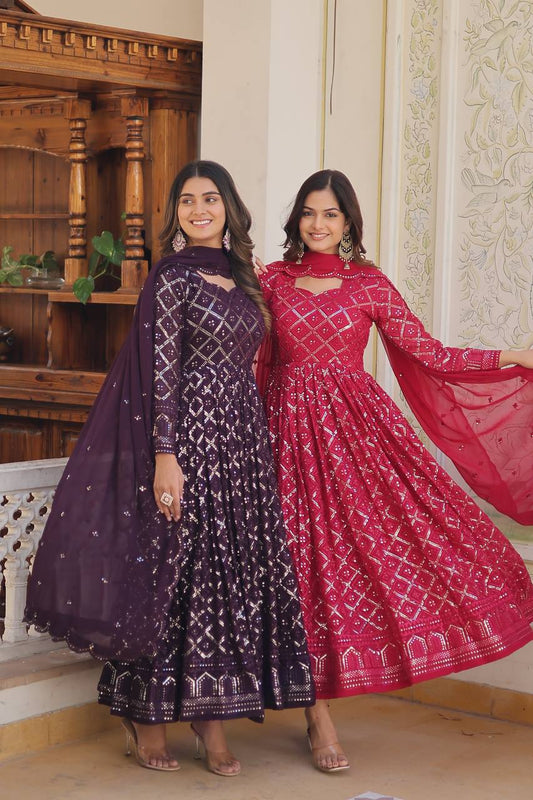 GRACEFUL FAUX BLOOMING GOWN WITH SEQUINS EMBROIDERY & ELEGANT DUPATTA