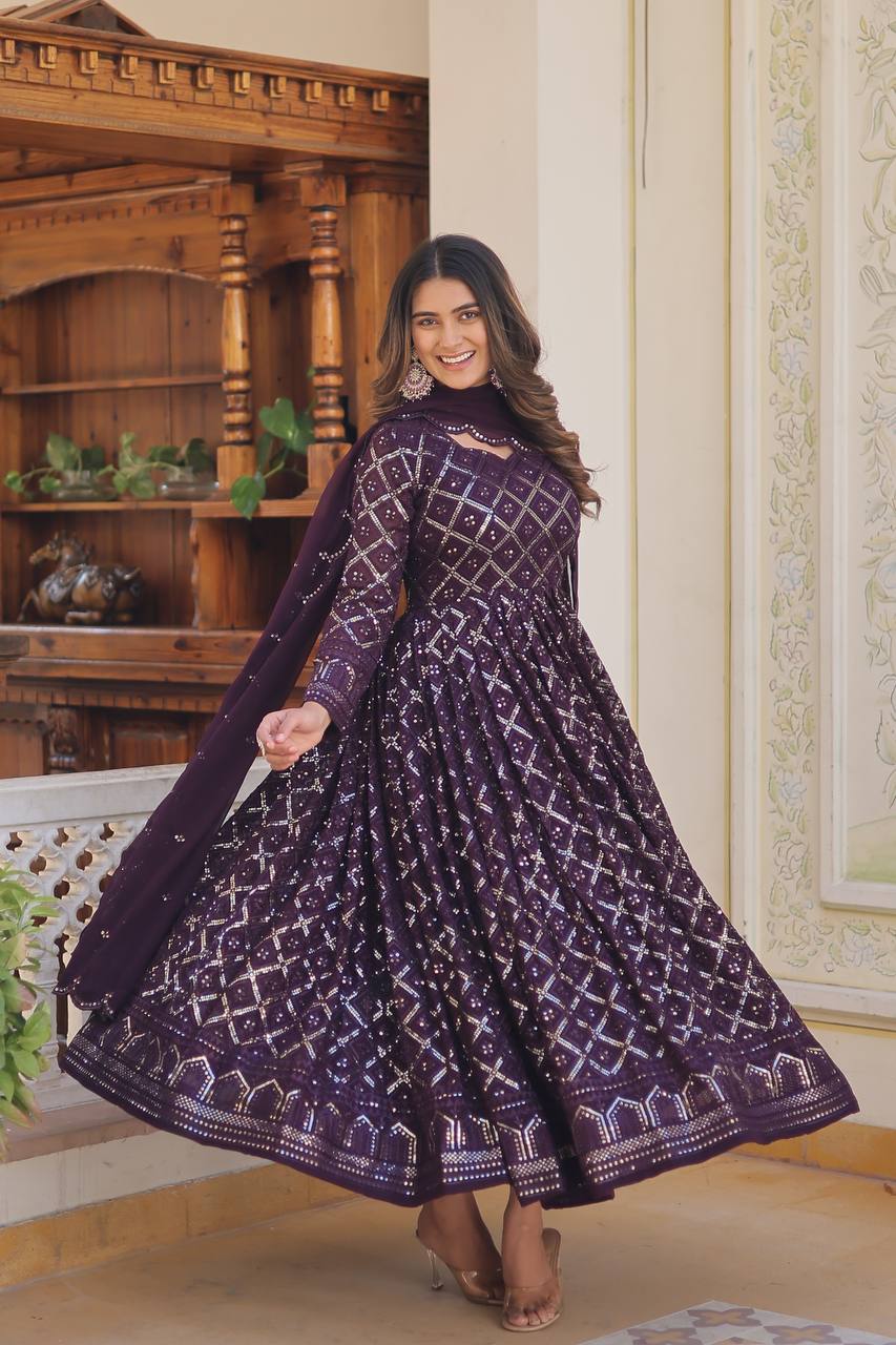 GRACEFUL FAUX BLOOMING GOWN WITH SEQUINS EMBROIDERY & ELEGANT DUPATTA