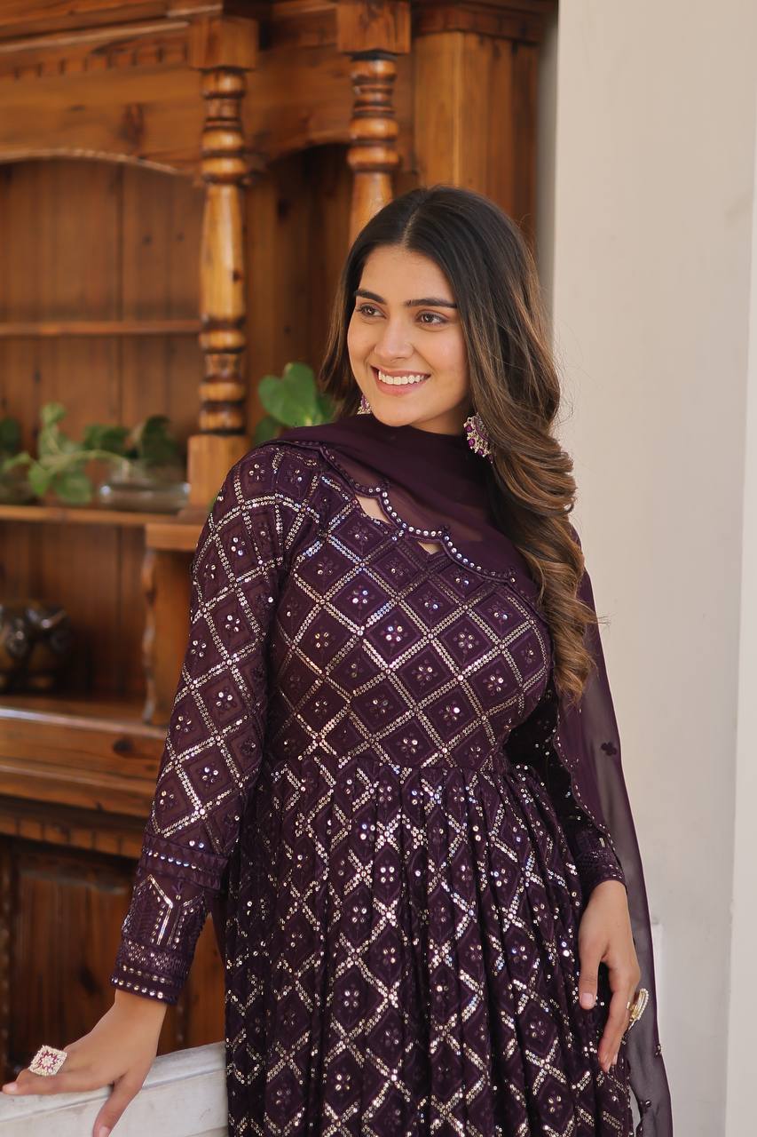 GRACEFUL FAUX BLOOMING GOWN WITH SEQUINS EMBROIDERY & ELEGANT DUPATTA