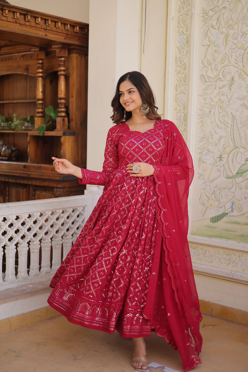 GRACEFUL FAUX BLOOMING GOWN WITH SEQUINS EMBROIDERY & ELEGANT DUPATTA