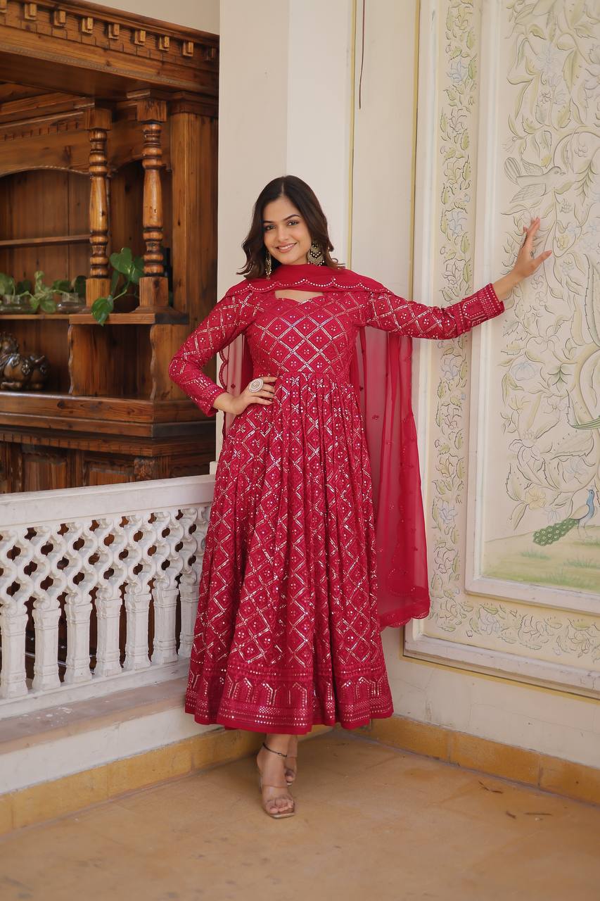 GRACEFUL FAUX BLOOMING GOWN WITH SEQUINS EMBROIDERY & ELEGANT DUPATTA