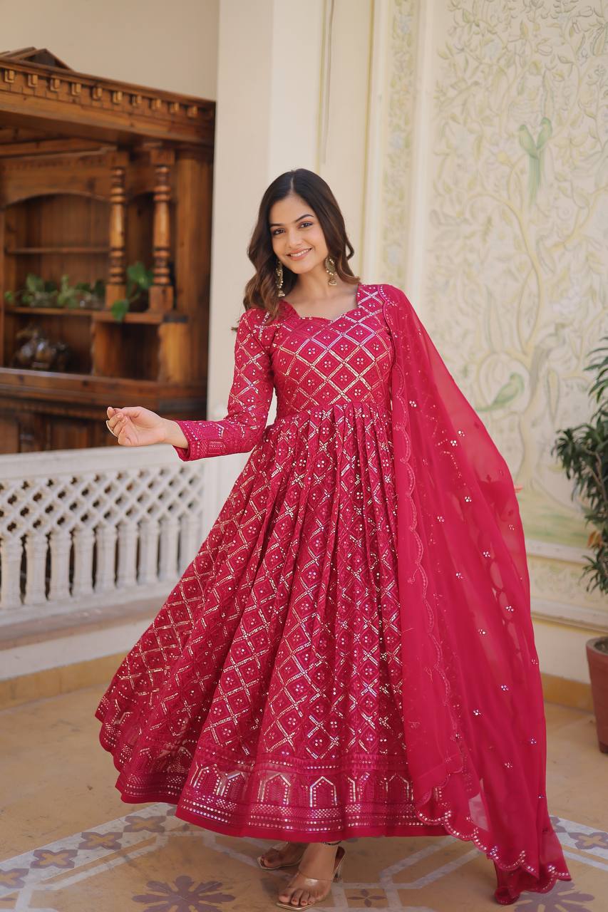GRACEFUL FAUX BLOOMING GOWN WITH SEQUINS EMBROIDERY & ELEGANT DUPATTA