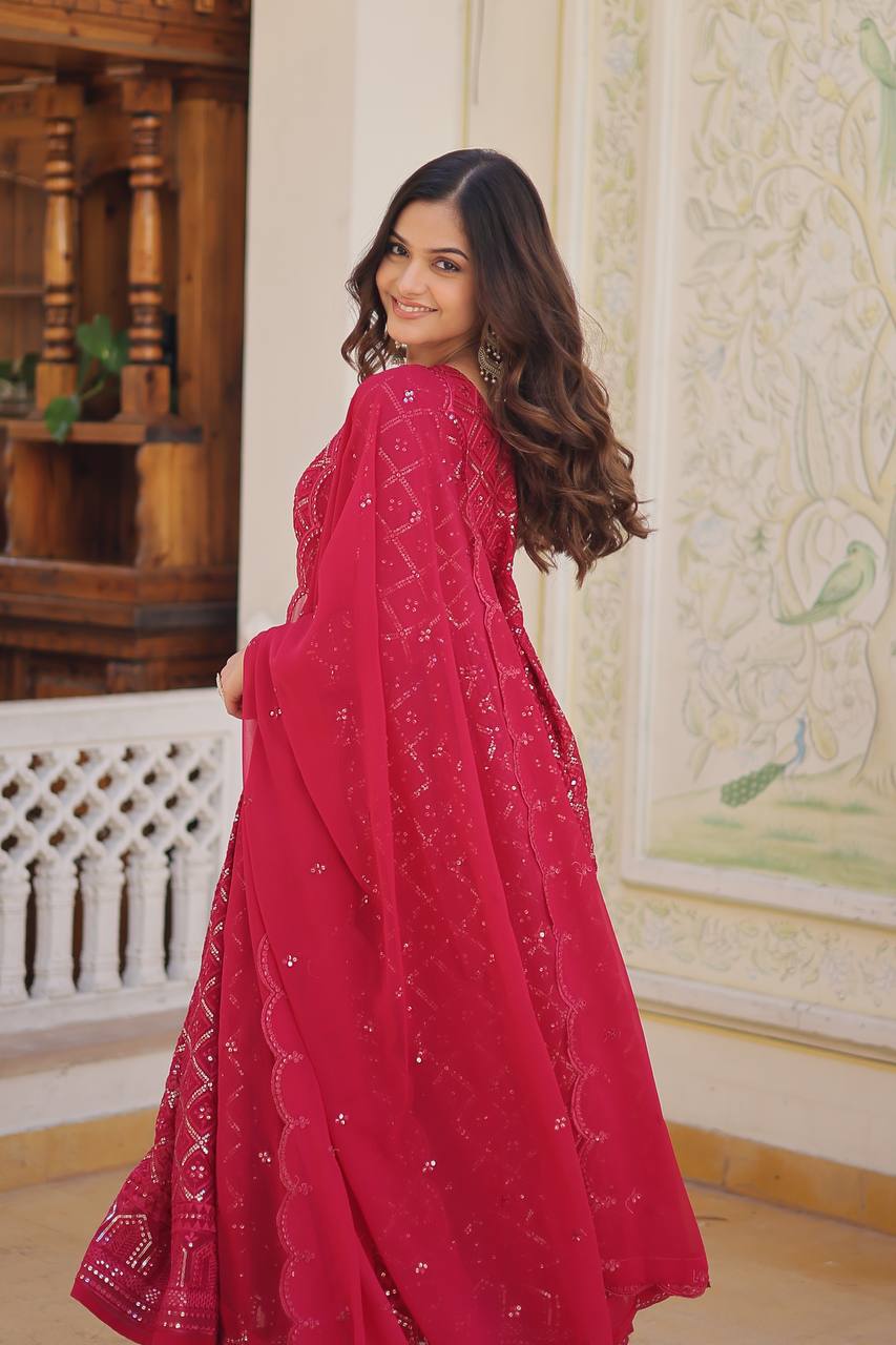 GRACEFUL FAUX BLOOMING GOWN WITH SEQUINS EMBROIDERY & ELEGANT DUPATTA