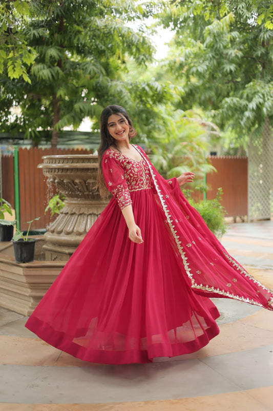 ELEGANT FAUX BLOOMING GOWN WITH SEQUINS EMBROIDERY & ARCO-CUT WORK DUPATTA