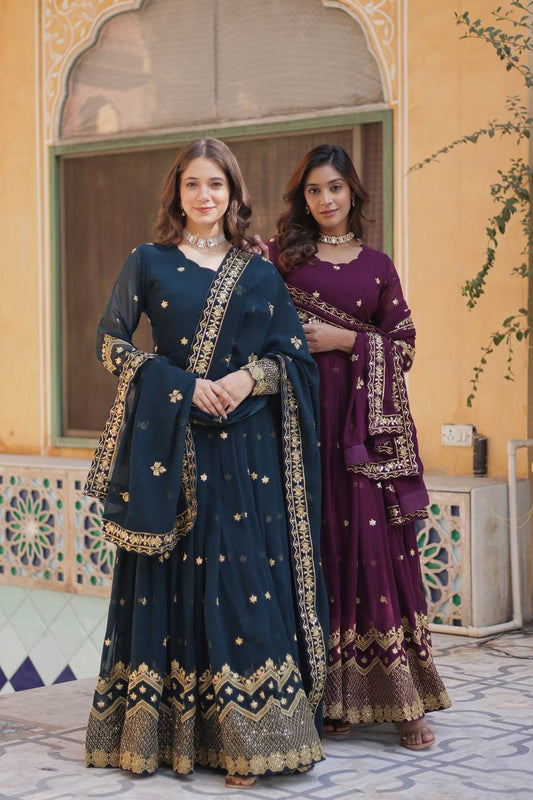 LUXURIOUS DESIGNER GOWN WITH ZARI & SEQUINS EMBROIDERY – ELEGANCE REDEFINED