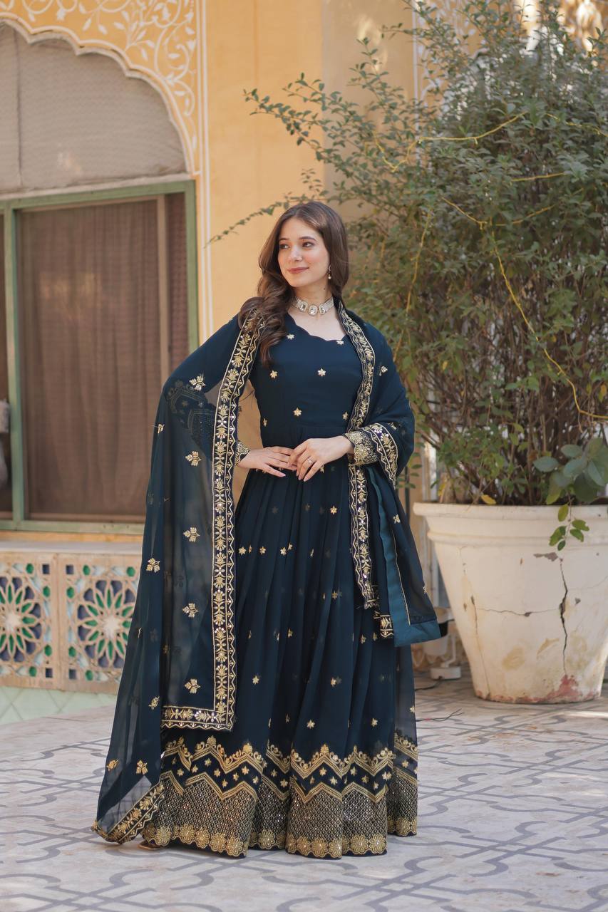 LUXURIOUS DESIGNER GOWN WITH ZARI & SEQUINS EMBROIDERY – ELEGANCE REDEFINED