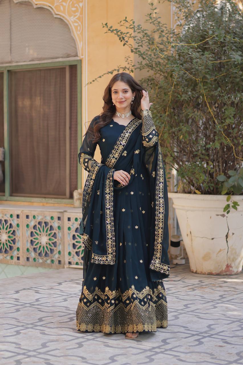 LUXURIOUS DESIGNER GOWN WITH ZARI & SEQUINS EMBROIDERY – ELEGANCE REDEFINED