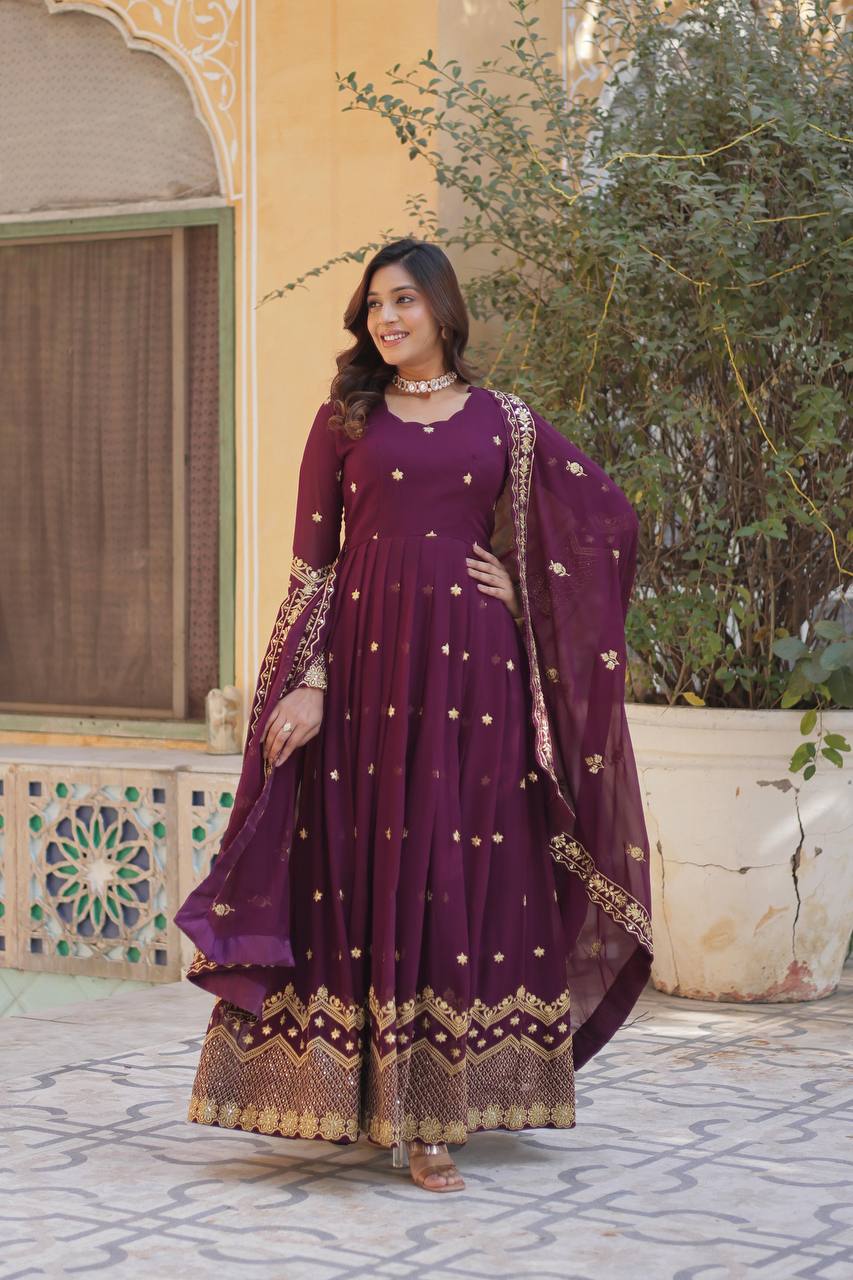 LUXURIOUS DESIGNER GOWN WITH ZARI & SEQUINS EMBROIDERY – ELEGANCE REDEFINED
