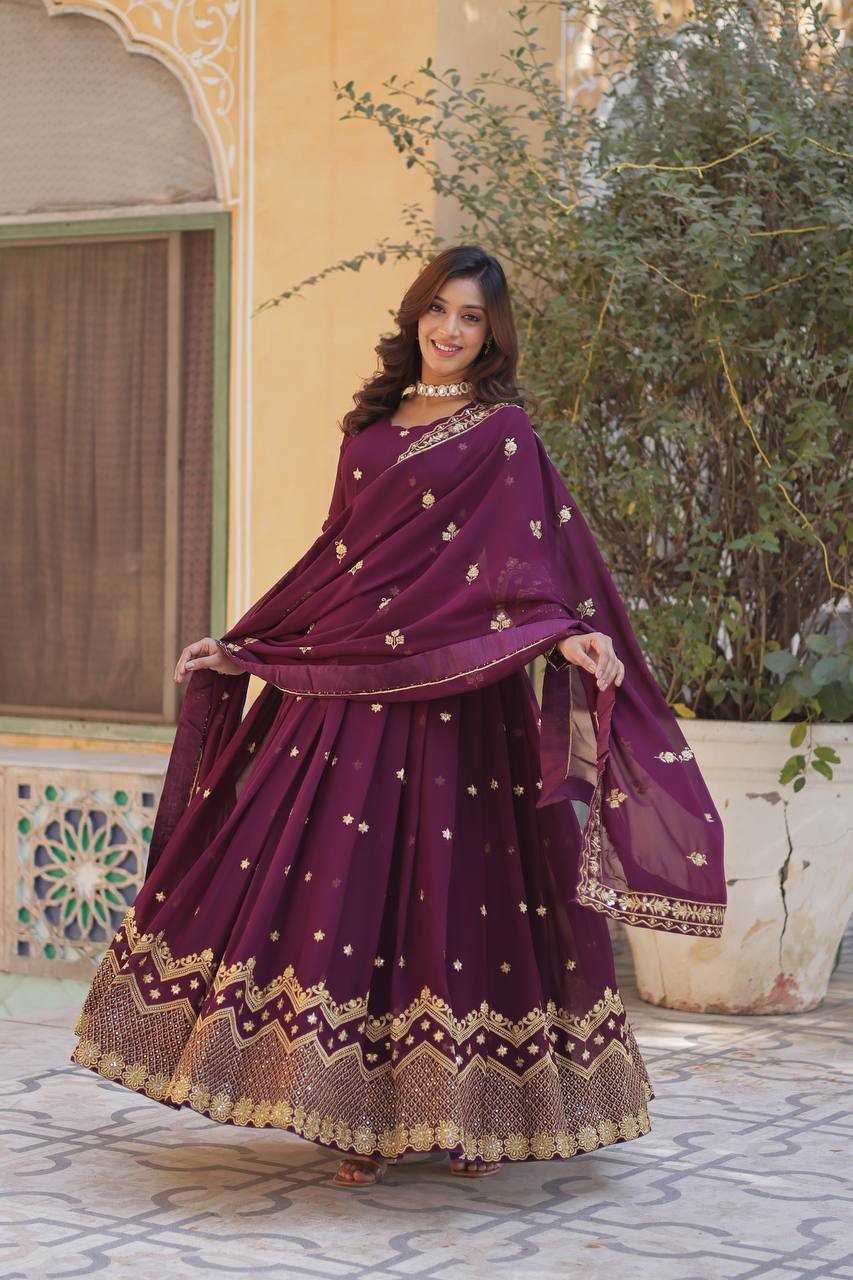 LUXURIOUS DESIGNER GOWN WITH ZARI & SEQUINS EMBROIDERY – ELEGANCE REDEFINED