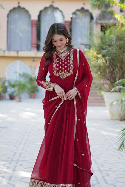 EXQUISITE FAUX BLOOMING GEORGETTE GOWN WITH DESIGNER DUPATTA