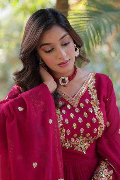 EXQUISITE FAUX BLOOMING GEORGETTE GOWN WITH DESIGNER DUPATTA