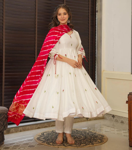 NEW ARRIVAL - PREMIUM ROMAN SILK ANARKALI SUIT SET