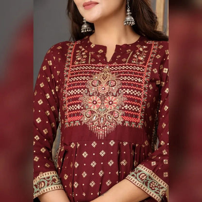 PRESENTING NEW ELEGANT RAYON KURTI PANT DUPATTA SET