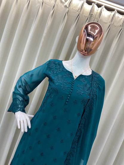 DESIGNER PUMPUM NECK EMBROIDERED SUIT SET