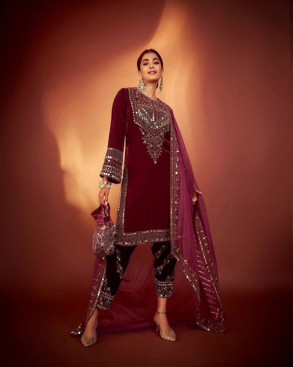 ADORABLE HEAVY VELVET SEQUENCE EMBROIDERY SUIT SET