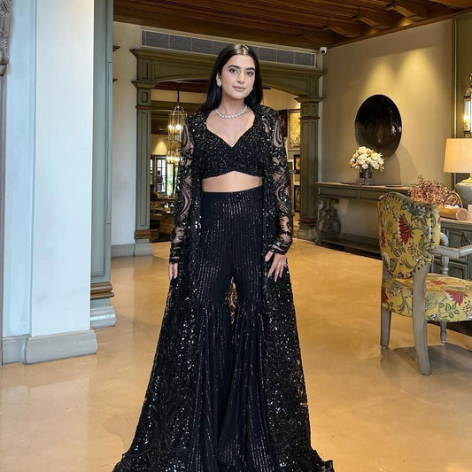 EXQUISITE BUTTERFLY NET EMBROIDERED CHOLI SET – ELEGANT PARTY WEAR ENSEMBLE