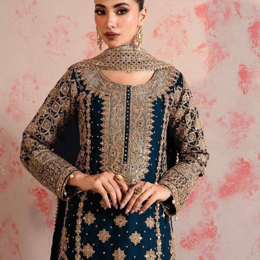 PREMIUM FAUX GEORGETTE EMBROIDERED SET WITH SEQUIN & LACE BORDER