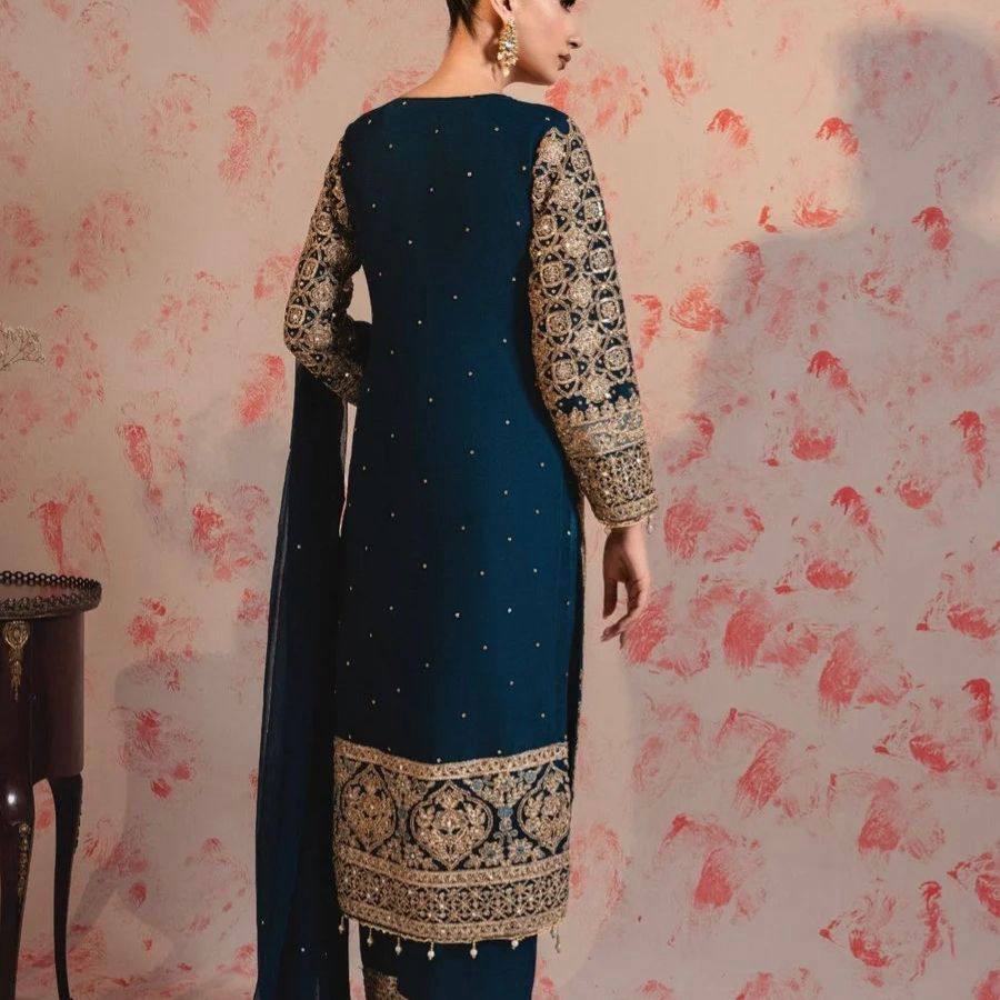 PREMIUM FAUX GEORGETTE EMBROIDERED SET WITH SEQUIN & LACE BORDER