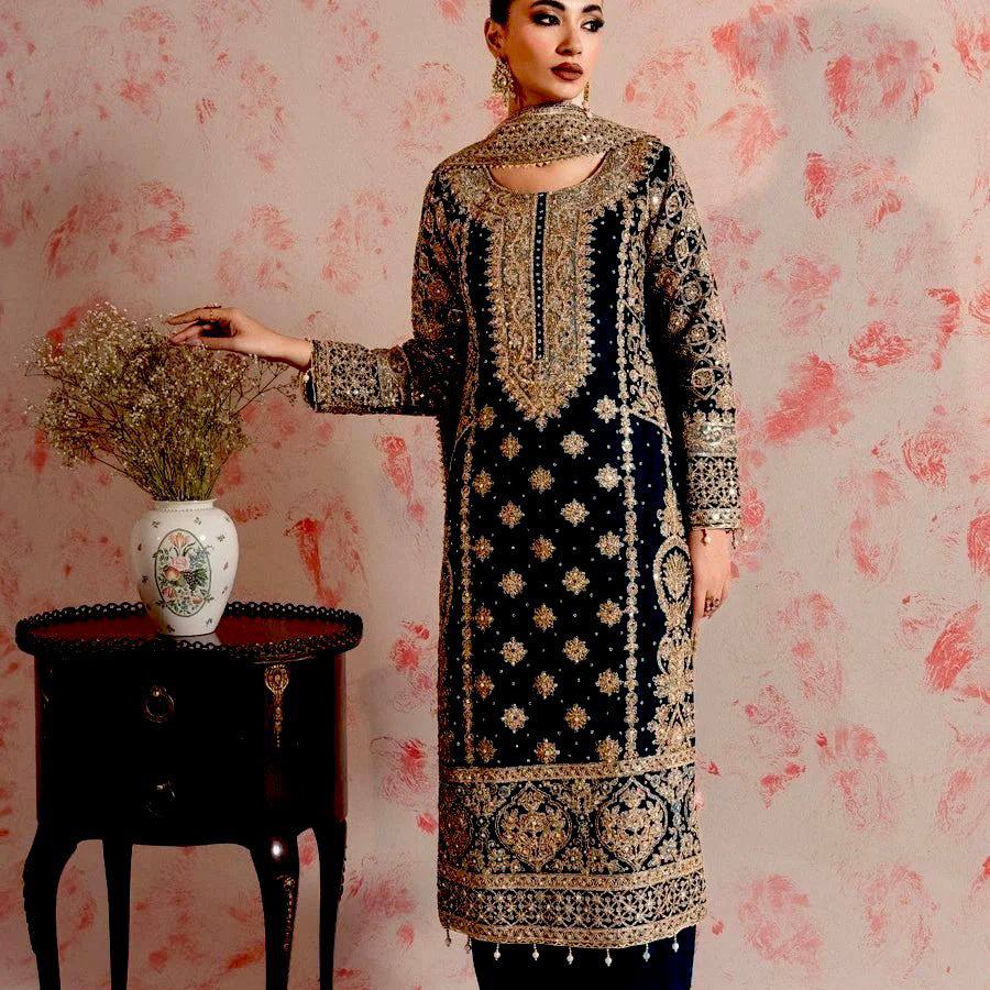 PREMIUM FAUX GEORGETTE EMBROIDERED SET WITH SEQUIN & LACE BORDER